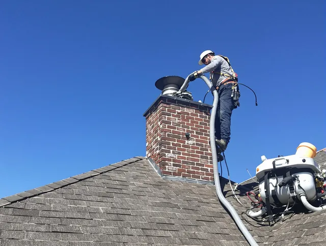 Dedicated Tega Cay Chimney Sweep team member cleaning a chimney in Tega Cay, SC