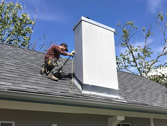 Tega Cay Chimney Sweep team member finishing chimney construction in Tega Cay, SC