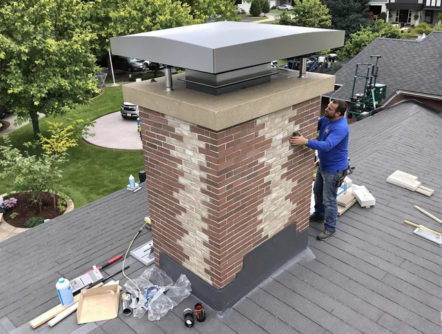 Tega Cay Chimney Sweep team working on a custom chimney remodel in Tega Cay, SC