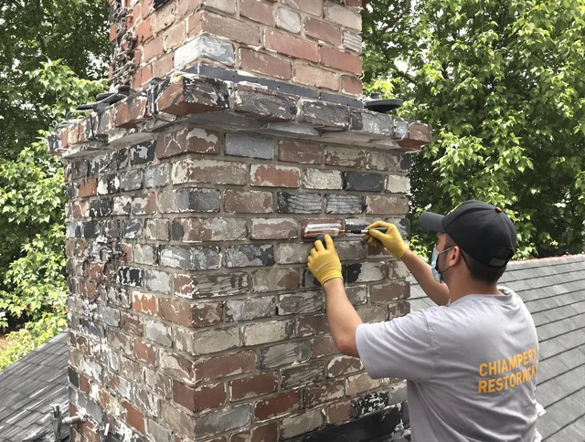 In-progress chimney restoration by Tega Cay Chimney Sweep in Tega Cay, SC