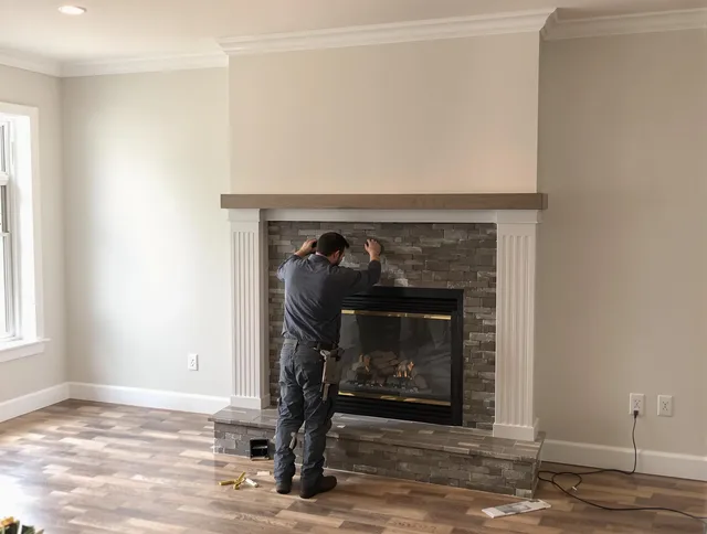 Tega Cay Chimney Sweep finishing a custom fireplace install in Tega Cay, SC